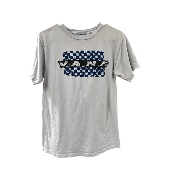 🌸3/$15🌸Vans Logo T-shirt Small with Blue Checked Design - Picture 1 of 4